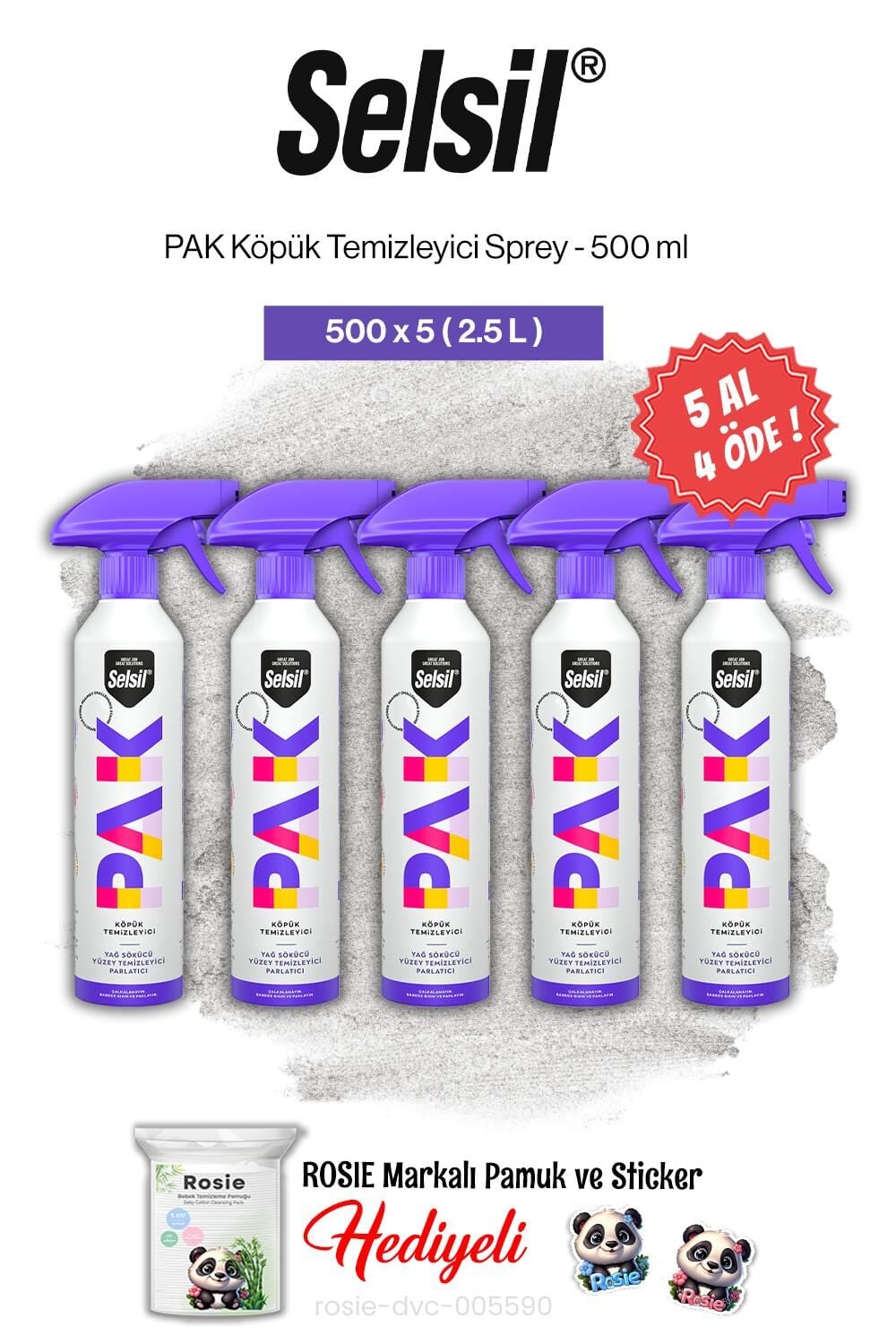 Selsil PAK 5 AL 4 ÖDE, 500 ml, Köpük Temizleyici Sprey ve rosie pamuk