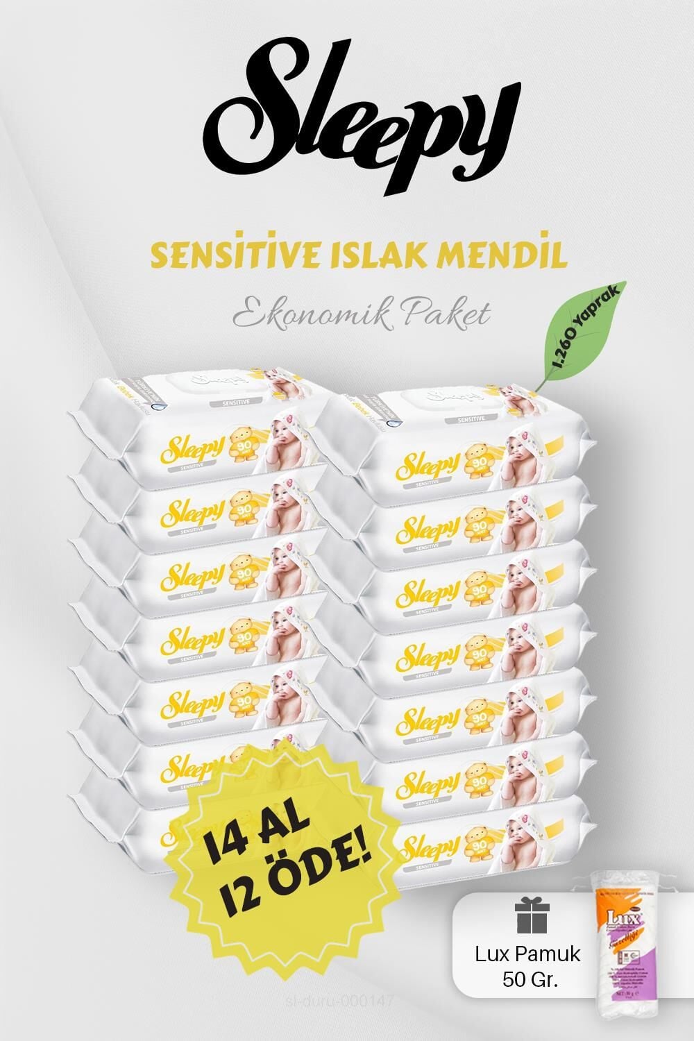 Sleepy 14 AL 12 ÖDE Sensitive 90' lı Islak Havlu, ROSIE Hediyeli