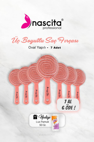 7 AL 6 ÖDE Nascita Üç Boyutlu Oval Saç Fırçası Pembe, Pamuk Hediyeli