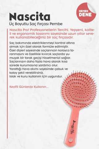 7 AL 6 ÖDE Nascita Üç Boyutlu Oval Saç Fırçası Pembe, Pamuk Hediyeli