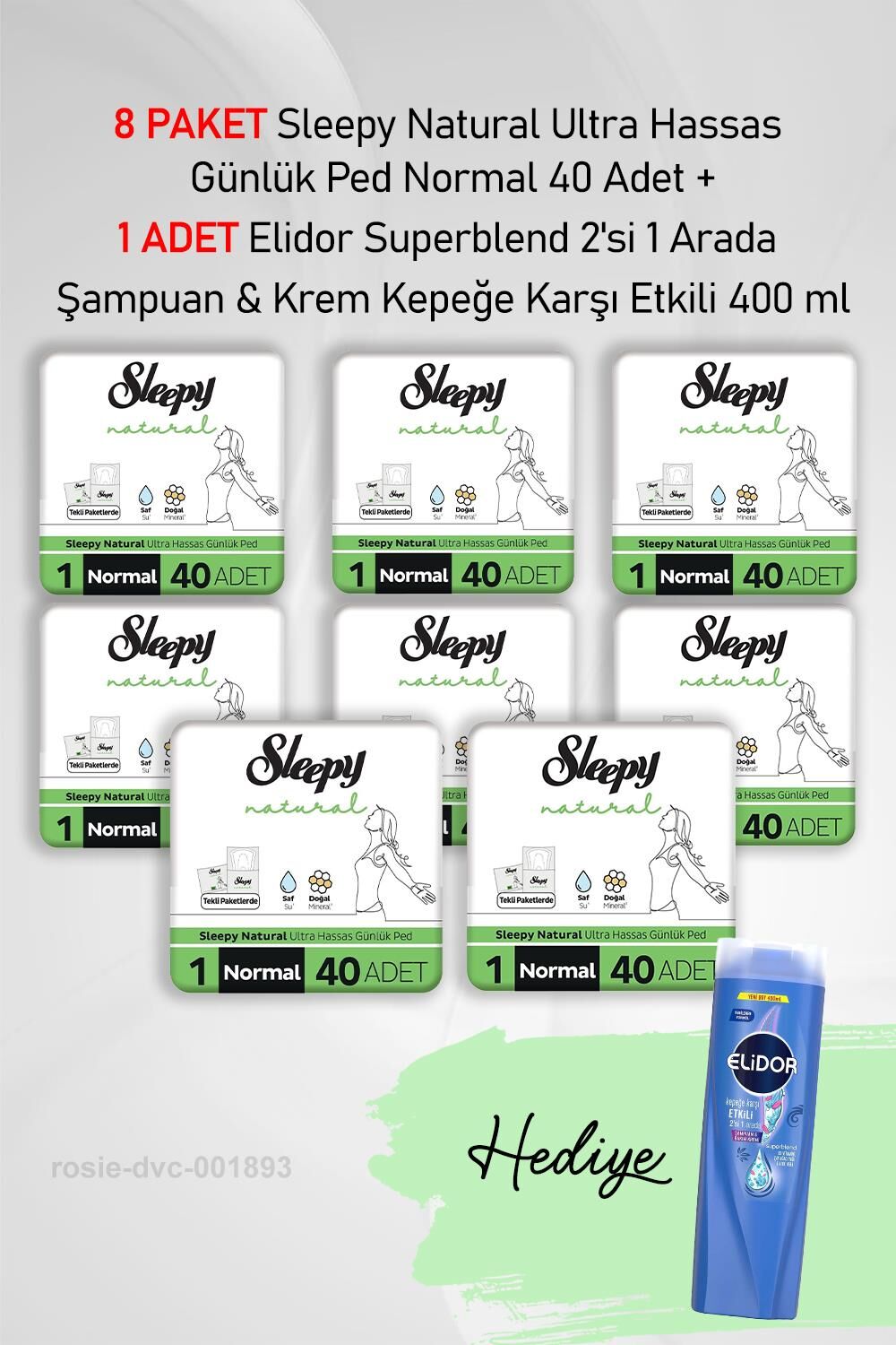 Sleepy Natural Günlük Ped Normal 40 Adet X 8 ve Hediye Elidor 2'si 1 Arada Şampuan 400 ml