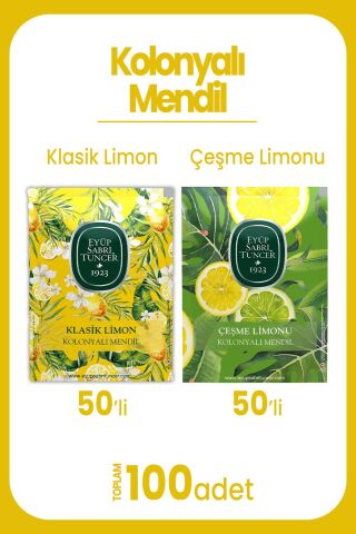 Eyüp Sabri Tuncer Klasik Limon 50'li ve Çeşme Limonu Kolonyalı Mendil 50'li