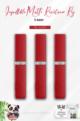 3 Adet Loreal Paris Infaillible Matte Resistance Likit Mat Ruj - 430 A-Lister ve ROSIE