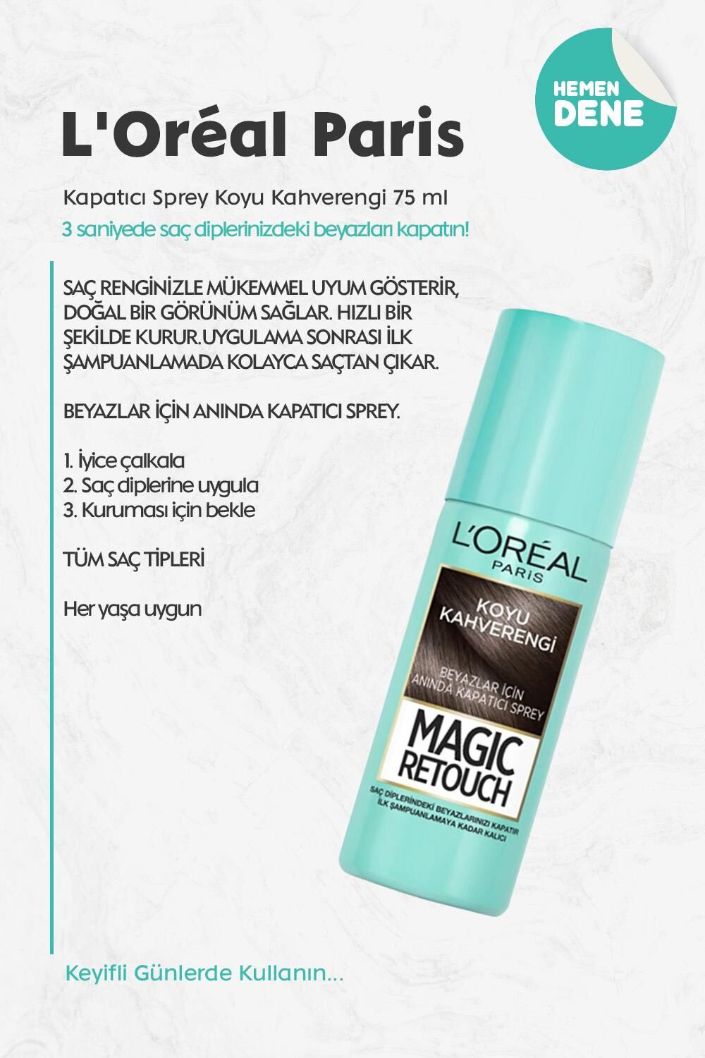 Loreal Paris Kapatıcı Sprey Koyu Kahverengi 75 ml