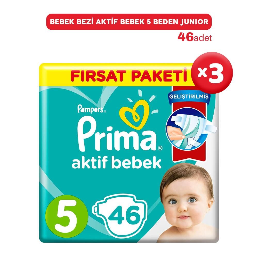 Prima Bebek Bezi Aktif Bebek 5 Beden 46 Adet Junior x 3