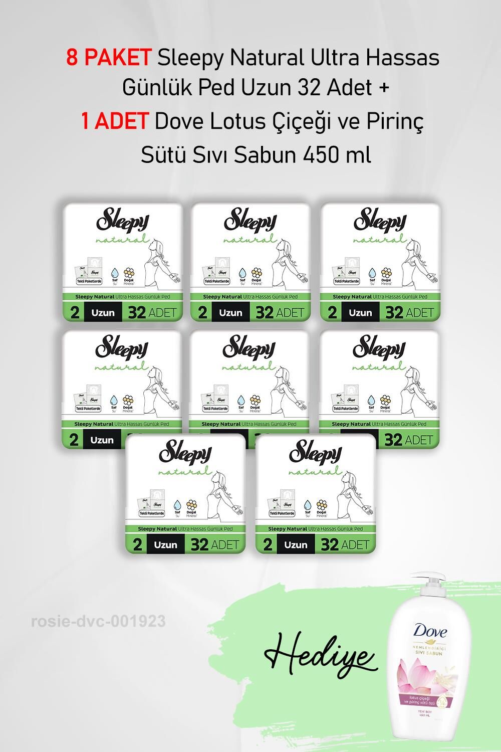 Sleepy Natural Ultra Hassas Günlük Ped Uzun 32 Adet X 8 ve Dove Sıvı Sabun 450 ml