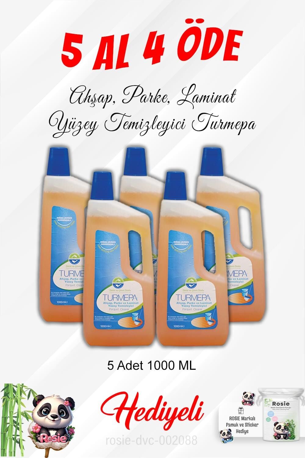 Ahşap, Parke, Laminat Temizleyici Turmepa 5 Al 4 Öde 1000 ML ve Rosie Pamuk