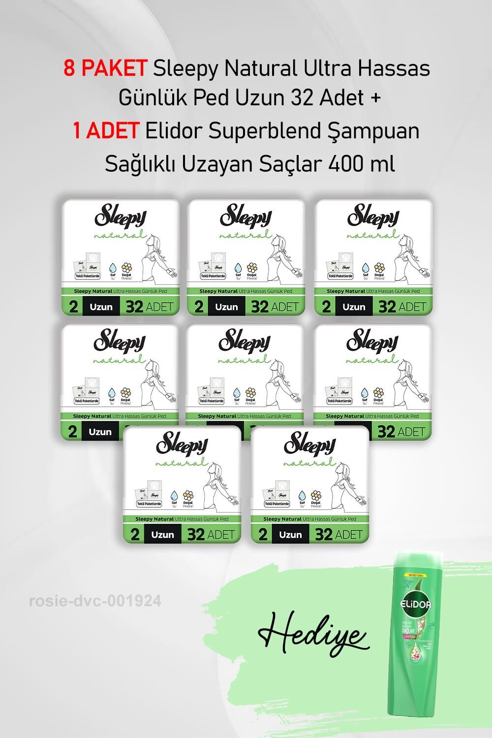 Sleepy Natural Ultra Hassas Günlük Ped Uzun 32 Adet X8 ve Elidor 400 ml