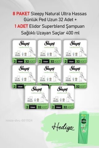 Sleepy Natural Ultra Hassas Günlük Ped Uzun 32 Adet X8 ve Elidor 400 ml