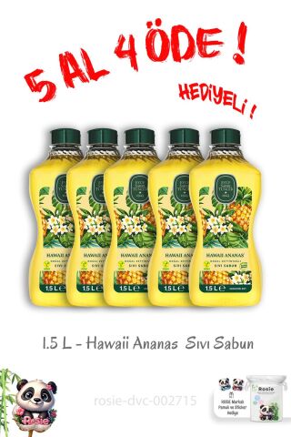 Hawaii Ananas Sıvı Sabun 1.5 L 5 Al 4 Öde ve Rosie Hediye