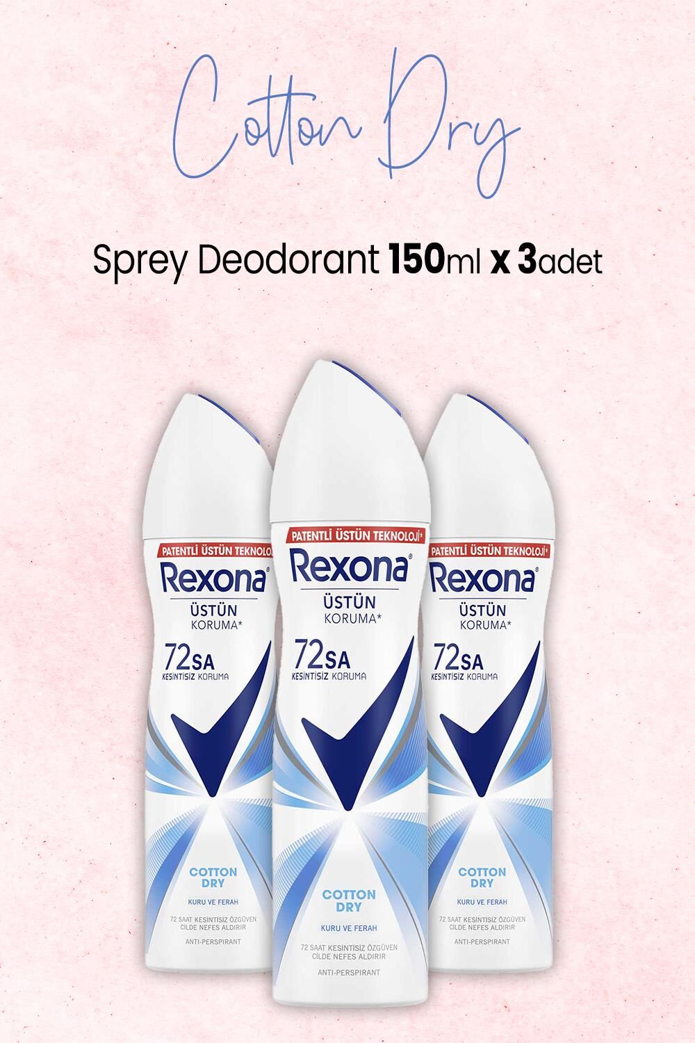 Rexona Kadın Sprey Deodorant Cotton Dry 150 ml x 3 Adet