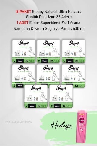 Sleepy Natural Günlük Ped Uzun 32 Adet X8 ve Elidor 2'si 1 Arada Güçlü ve Parlak 400 ml
