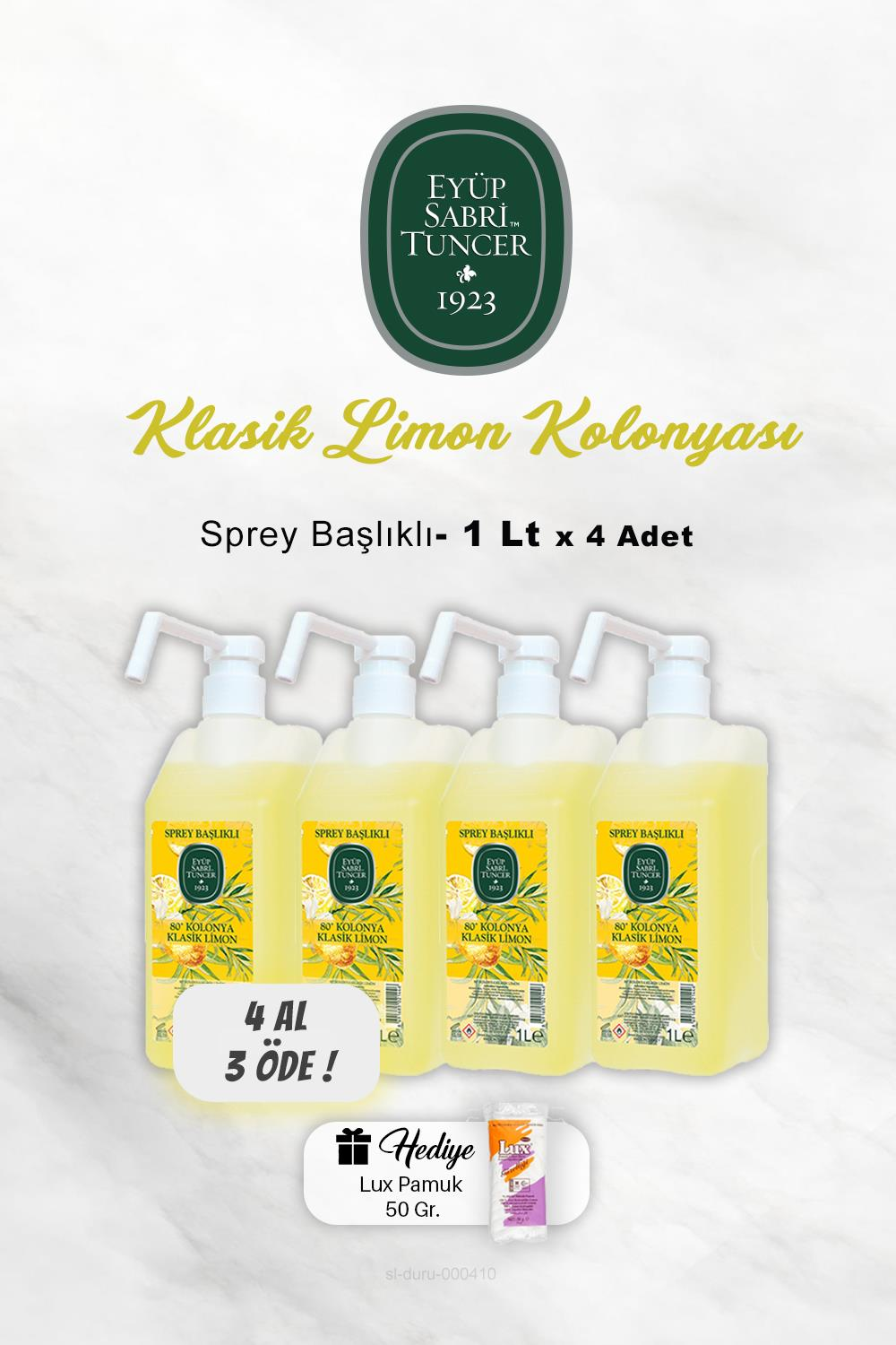 4 AL 3 ÖDE Eyüp Sabri Tuncer Klasik Limon Kolonyası 1 Lt, Pamuk Hediyeli