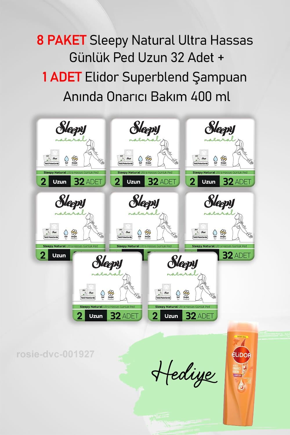 Sleepy Natural Ultra Hassas Günlük Ped Uzun 32 Adet X 8 ve Hediye Elidor 400 ml