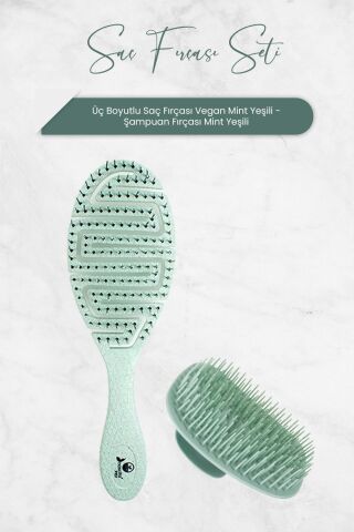 Nascita Üç Boyutlu Saç Fırçası Vegan Mint Yeşili ve Şampuan Fırçası Mint Yeşili