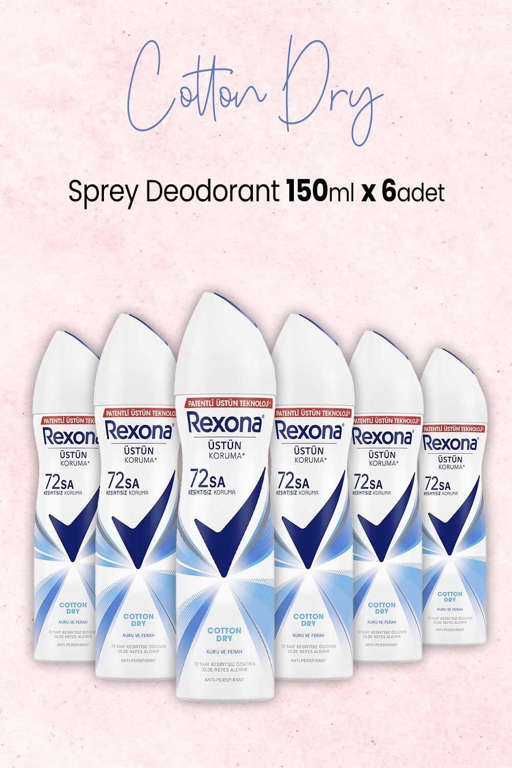 Rexona Kadın Sprey Deodorant Cotton Dry 150 ml x 6 Adet