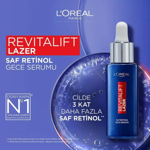 3 Adet Loreal Paris Revitalift Lazer Saf Retinol Gece Serumu 30 ml ve ROSIE