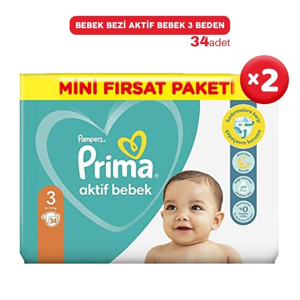Prima Bebek Bezi Aktif Bebek 3 Beden 34 Adet x 2