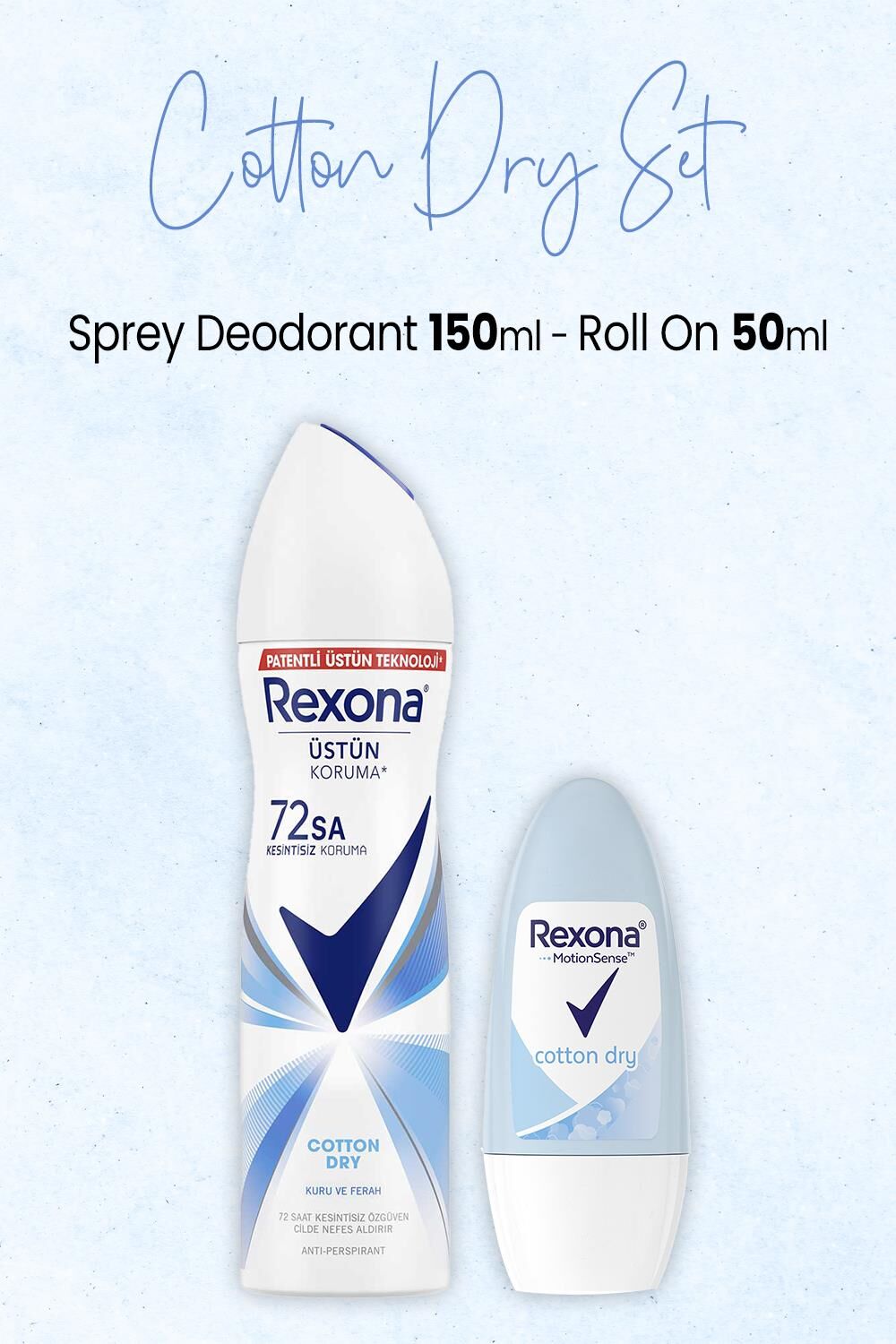 Rexona Cotton Dry  Kadın Sprey Deodorant 150 ml ve Antiperspirant Roll On 50 ml