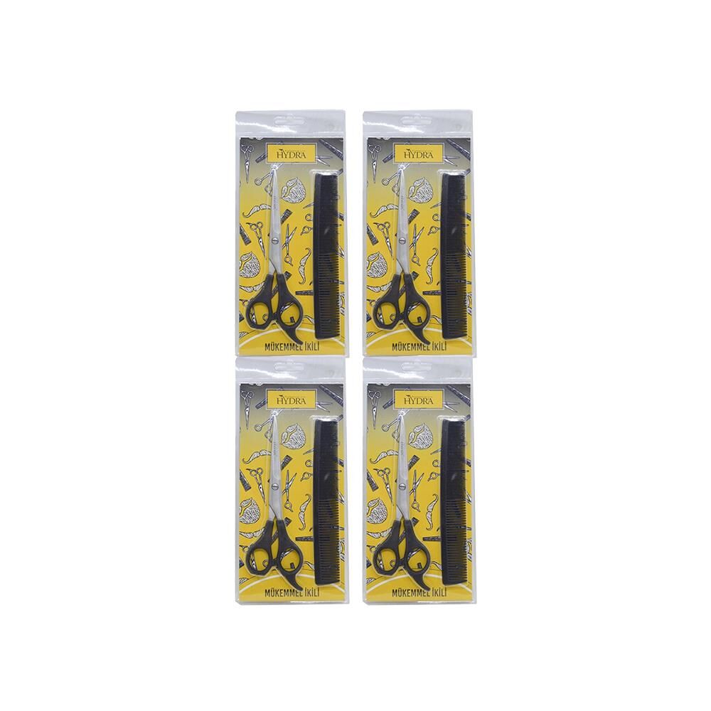 Tarko Hydra Mükemmel Ikili Profesyonel Berber Makası+Tarak Set x 4