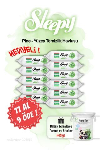Sleepy Pine 100'lü 11 AL 9 ÖDE Çam Ferahlığı Islak Havlusu  ve ROSIE