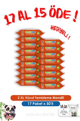 17 Al 15 Öde 2 XL Vücut Temizleme Havlusu 50'li