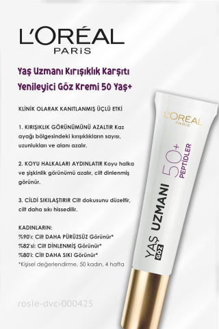 3 Adet Loreal Paris Kırışıklık Karşıtı Yenileyici Göz Kremi 50 Yaş+ 15 ml ve ROSIE
