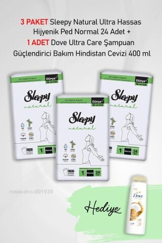 Sleepy Natural Hijyenik Ped Normal 24 Adet X 3 ve Hediye Dove 400 ml