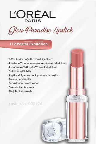 3 Adet Loreal Paris Glow Paradise Lipstick 112 Pastel Exaltation ve ROSIE