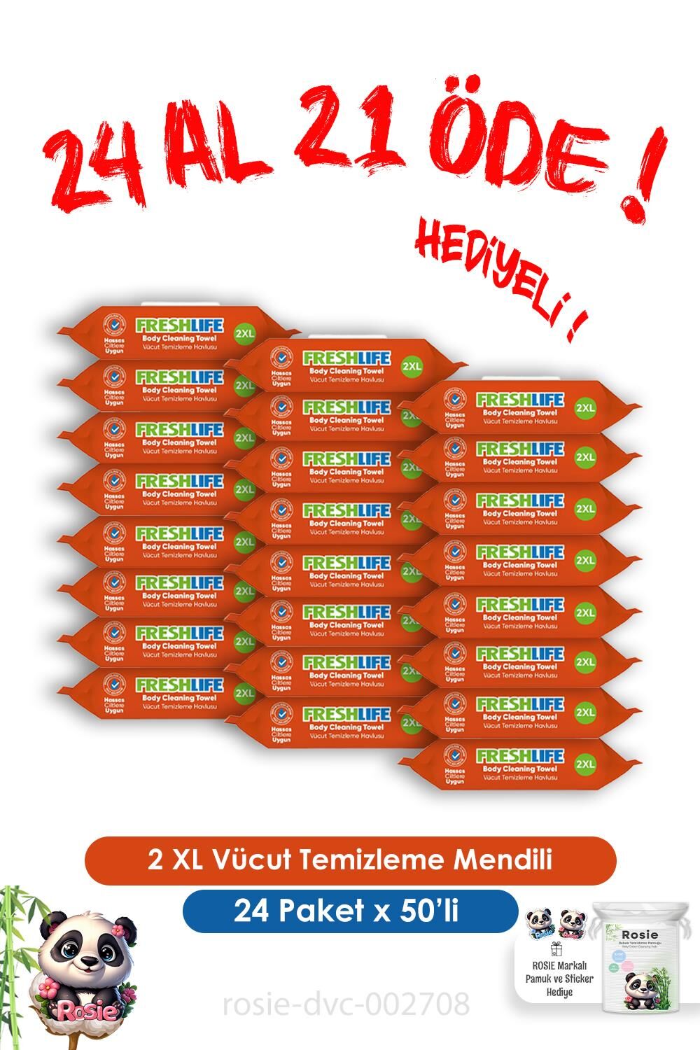 24 Al 21 Öde Freshlife 2 XL Vücut Temizleme Havlusu 50'li