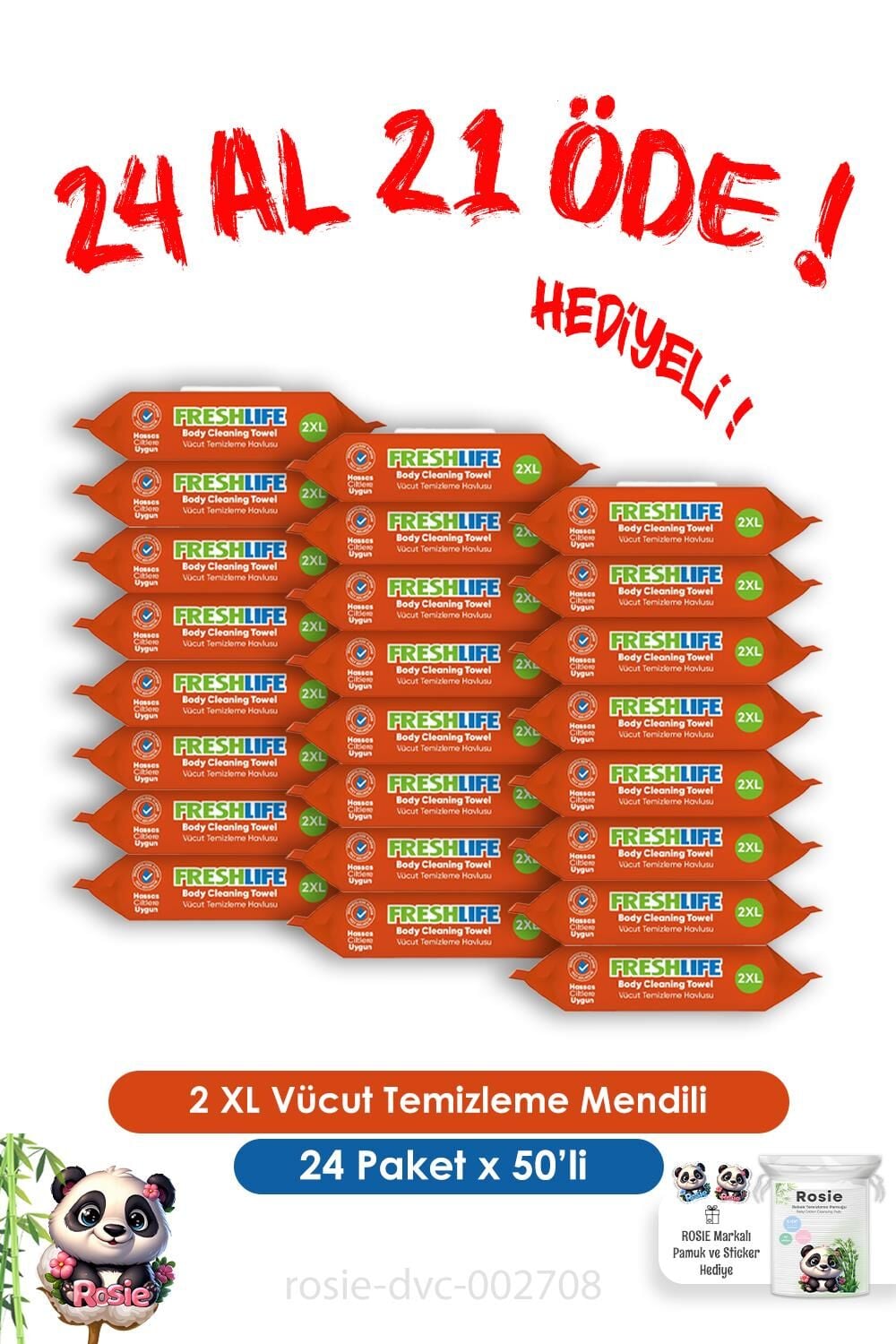 24 Al 21 Öde Freshlife 2 XL Vücut Temizleme Havlusu 50'li