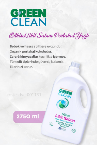 Green Clean Bitkisel Likit Sabun 2750 ml, Çamaşır Yumuşatıcısı 1 lt ve ROSIE
