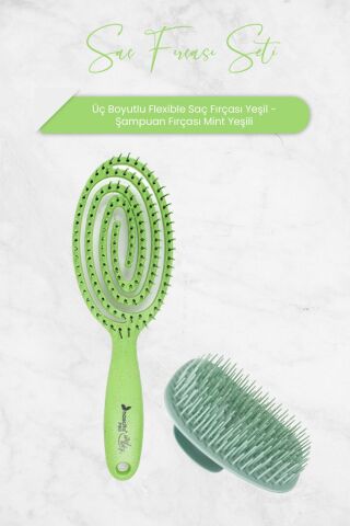 Nascita Üç Boyutlu Flexible Saç Fırçası Yeşil ve Şampuan Fırçası Mint Yeşili