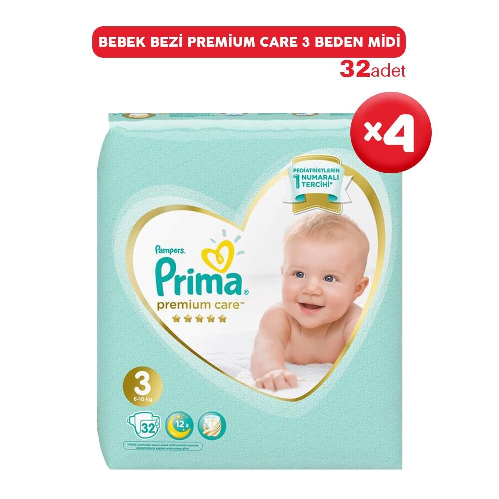 Prima Bebek Bezi Premium Care 3 Beden Midi 32 Adet x 4