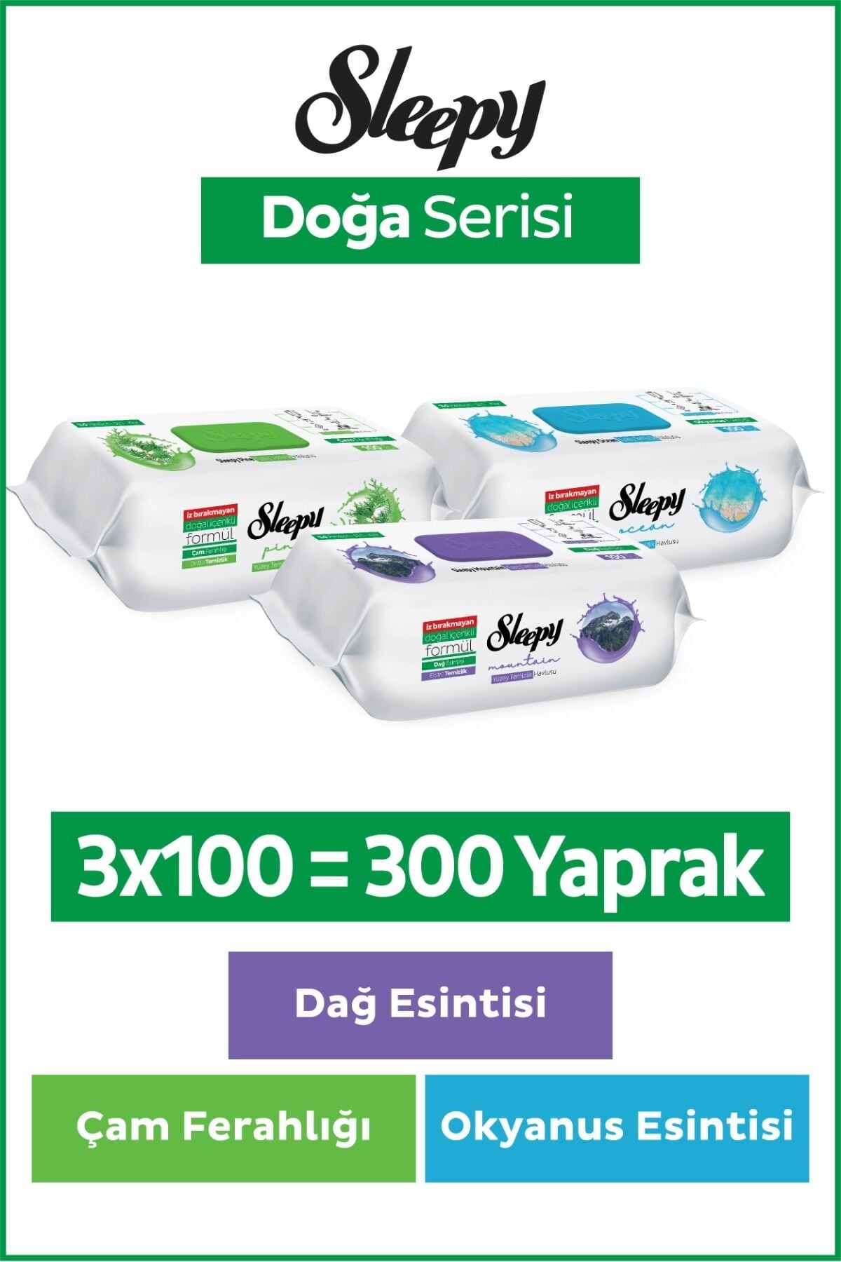 Doğa Serisi Yüzey Temizlik Havlusu Çam, Okyanus ve Dağ Esintisi 3x100 (300 Yaprak)