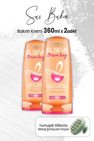 Elseve Dream Long Onarıcı Bakım Kremi 360 ml x 2 Adet ve Masaj Şampuan Fırçası Yeşil