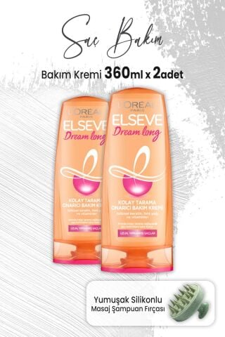 Elseve Dream Long Onarıcı Bakım Kremi 360 ml x 2 Adet ve Masaj Şampuan Fırçası Yeşil