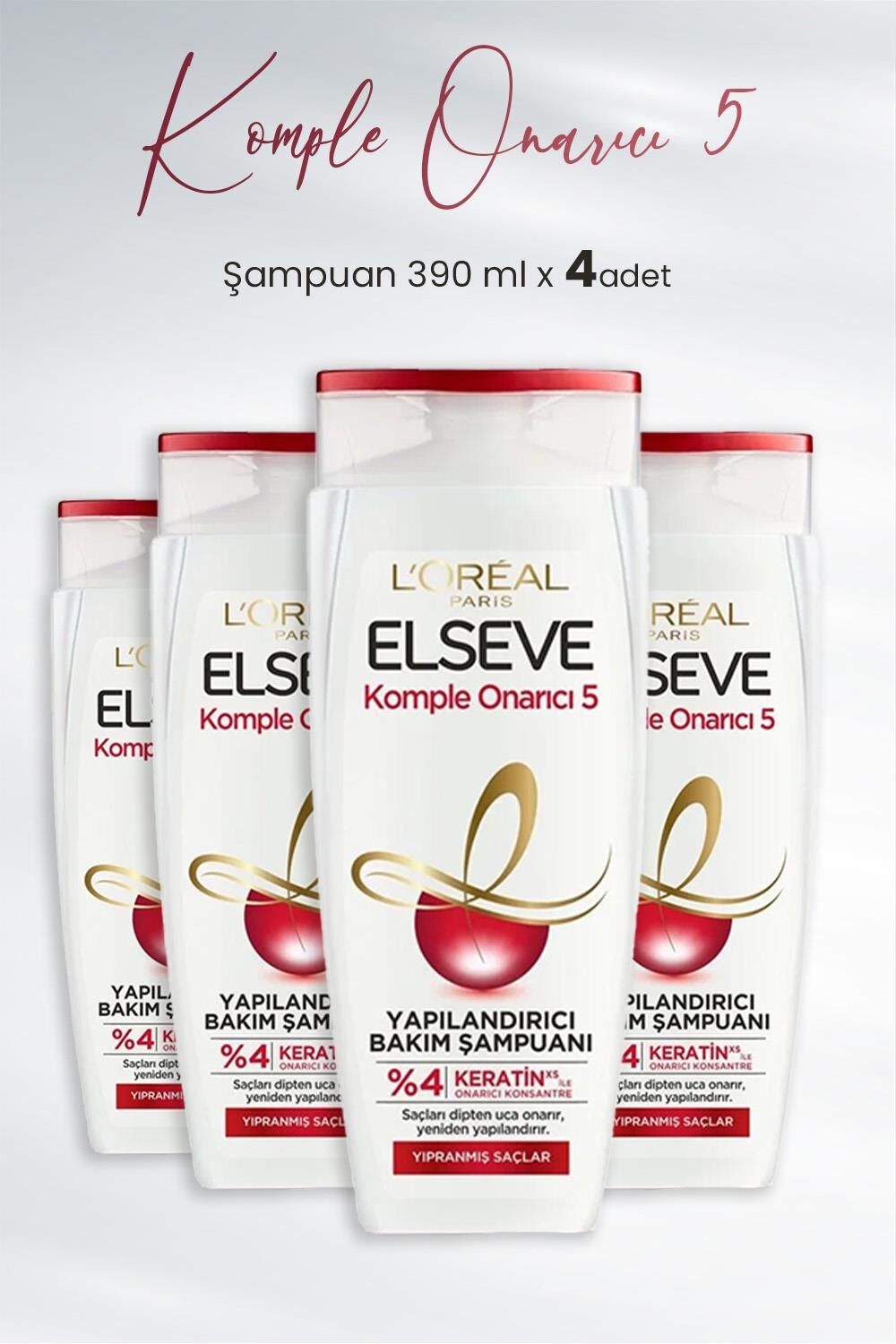 Elseve Komple Onarıcı 5 Yapılandırıcı Şampuan 390 ml x 4 Adet