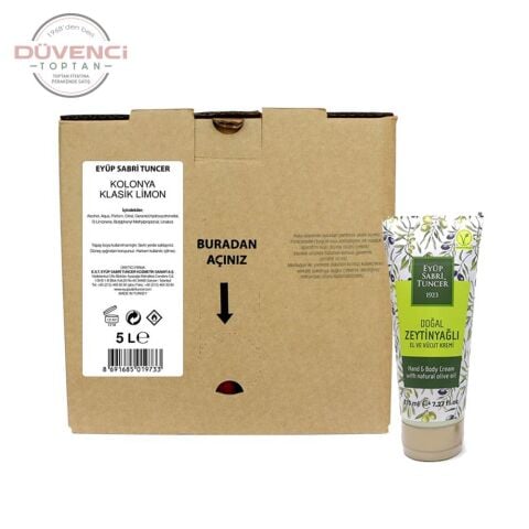 Eyüp Sabri Tuncer Doğal Zeytinyağlı El & Vücut Kremi 215 ml ve Limon Kolonyası 5 Lt