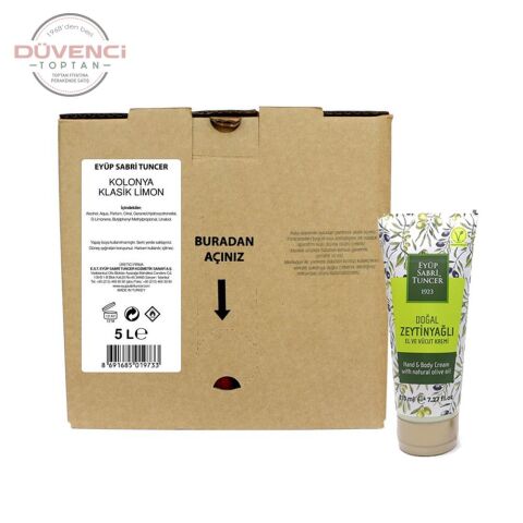 Eyüp Sabri Tuncer Doğal Zeytinyağlı El & Vücut Kremi 215 ml ve Limon Kolonyası 5 Lt
