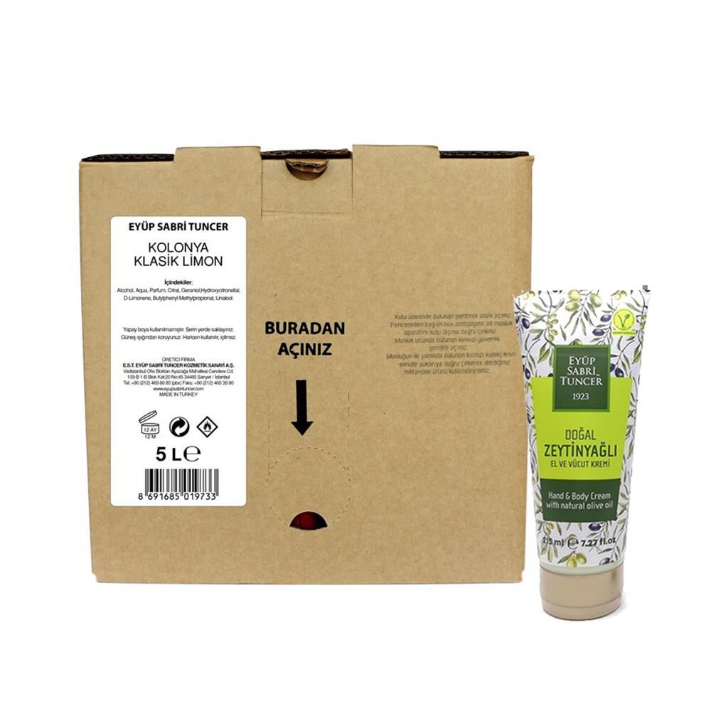Eyüp Sabri Tuncer Doğal Zeytinyağlı El & Vücut Kremi 215 ml ve Limon Kolonyası 5 Lt
