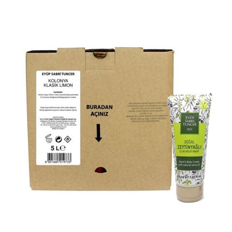 Eyüp Sabri Tuncer Doğal Zeytinyağlı El & Vücut Kremi 215 ml ve Limon Kolonyası 5 Lt
