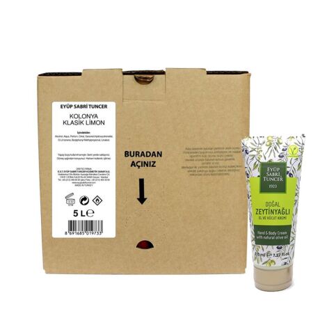 Eyüp Sabri Tuncer Doğal Zeytinyağlı El & Vücut Kremi 215 ml ve Limon Kolonyası 5 Lt