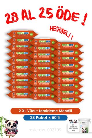 2 XL Vücut Temizleme Havlusu 50'li Freshlife 28 Al 25 Öde