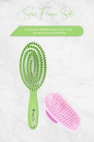 Nascita Üç Boyutlu Flexible Saç Fırçası Yeşil ve Şampuan Fırçası