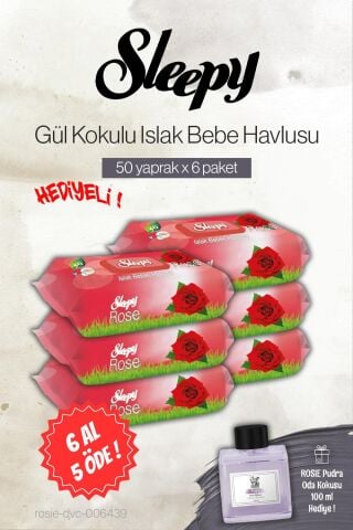 Sleepy 50'li Gül Kokulu Bebe Islak Havlu 6 AL 5 ÖDE, Rosie Pudra Oda Kokusu