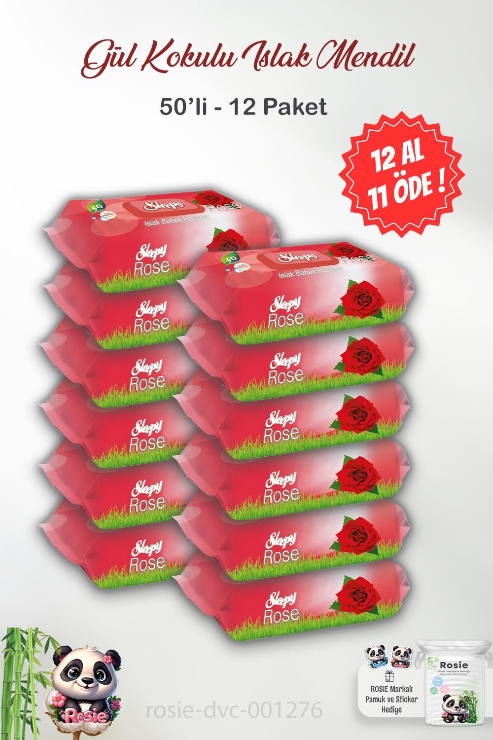 Sleepy Gül Kokulu 12 AL 11 ÖDE Islak Bebek Havlusu 50'li ve ROSIE