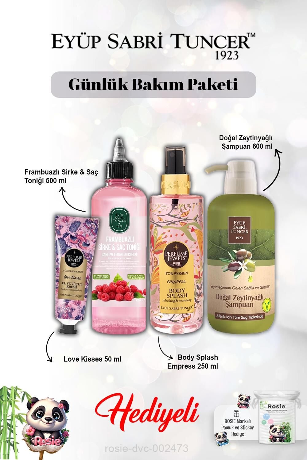 Empress Vücut Spreyi, Krem Love Kisses, Frambuaz Tonik, Zeytinyağlı Şampuan ve Rosie