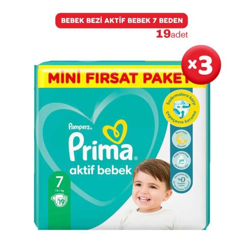 Prima Bebek Bezi Aktif Bebek 7 Beden 19 Adet x 3