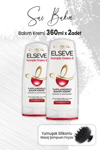Elseve Komple Onarıcı 5 Yapılandırıcı Krem 360 ml x 2 Adet ve Masaj Şampuan Fırçası Siyah